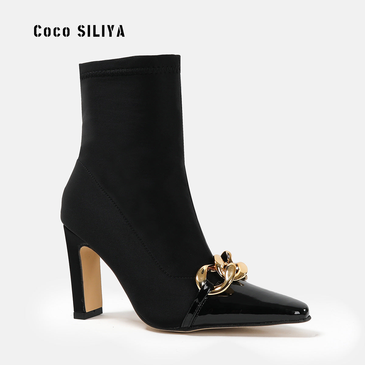 Autumn and Winter New Short Boots Women's Pointed Toe High Heel Thick Heel Medium Volume Martin Boots Large Size Boots