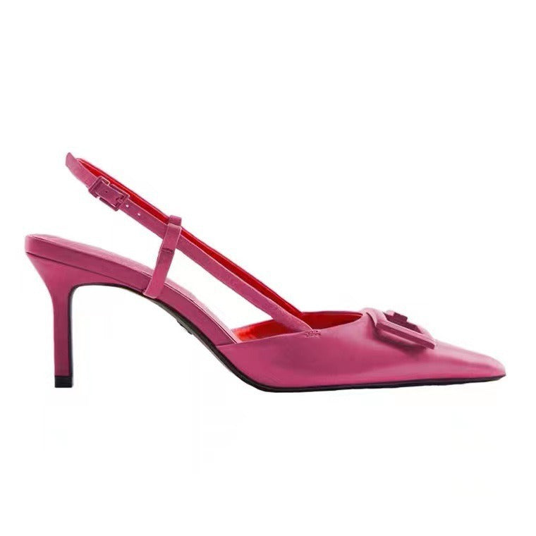 Pointed toe slender heel shallow mouth high heels women's back strap slingback buckle cap toe sandals women's trendy