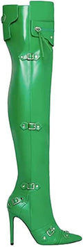 Solid Sexy Pointy Knee Length Belt Buckle Thin Heel Stage Boots Fashion High Top Boots