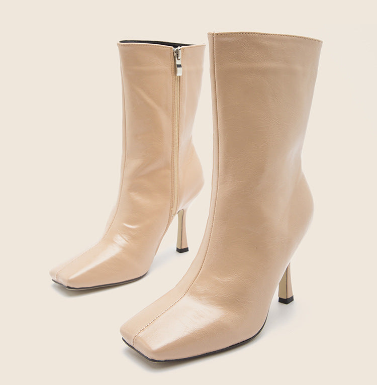 Autumn New High Heel Women's Boots Square Head Thin Heel Fashion Boots