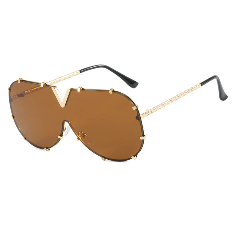 Fashion metal one-piece sunglasses, new V-frame sunglasses, Instagram popular sunglasses