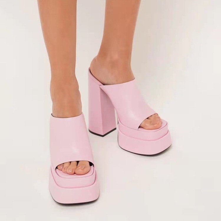 New High-Heeled Back Empty Square Head Large Size Fish Mouth Women's Shoes