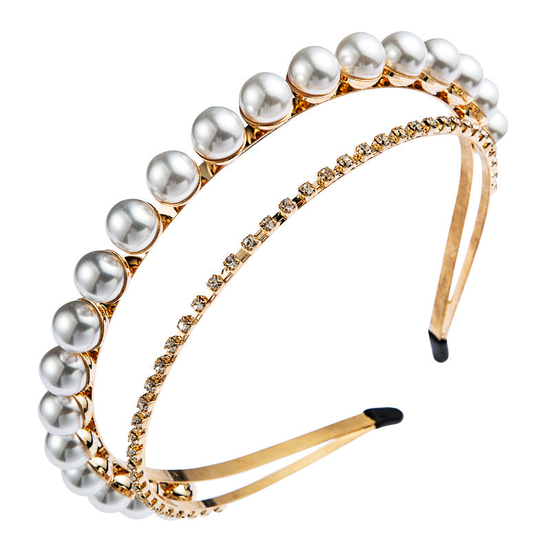 Hair Hoop Fairy Lady High Quality Simple Pearl Head Hoop Fashion Color Rhinestone Double Layer Headdress