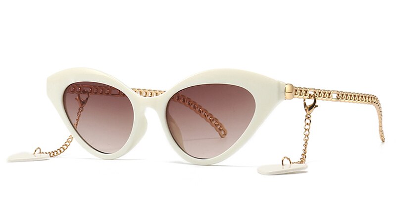 Sunglasses women cat eye gold brown vintage ladies sun glasses uv400 chain decoration female birthday gifts