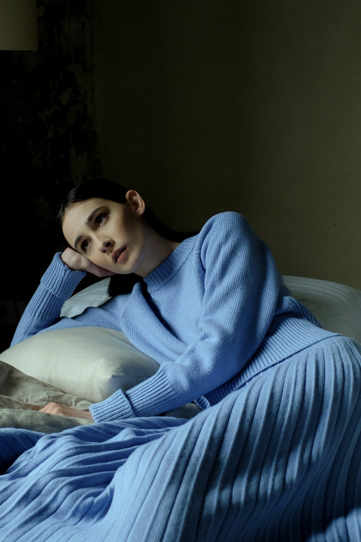 Cashmere Mix Roll-Up Cuff Crewneck