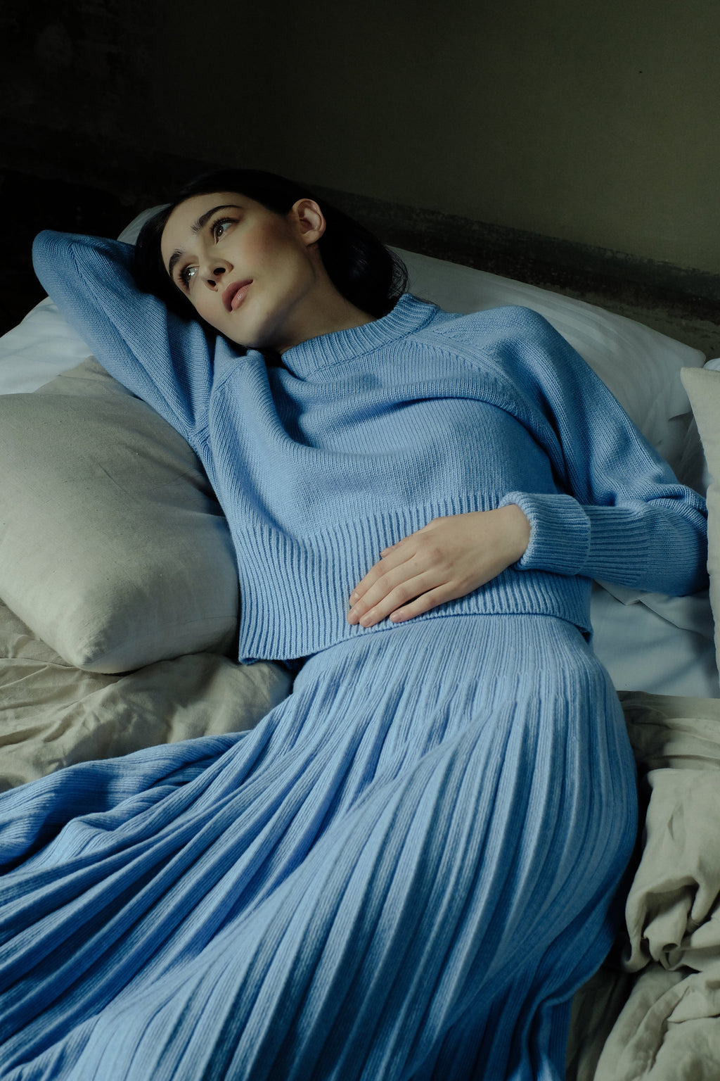 Cashmere Mix Roll-Up Cuff Crewneck