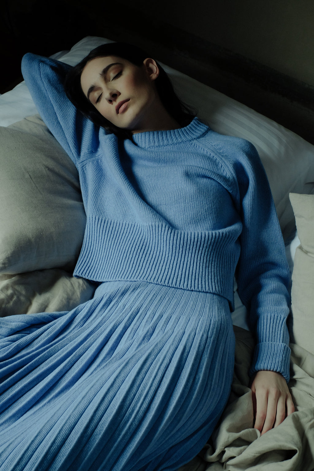 Cashmere Mix Roll-Up Cuff Crewneck