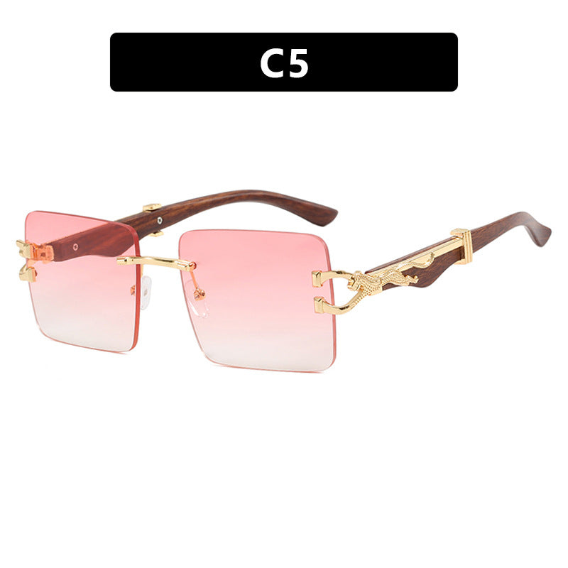 Wooden frameless square UV resistant high-end sunglasses, internet famous Instagram leopard slimming sunglasses