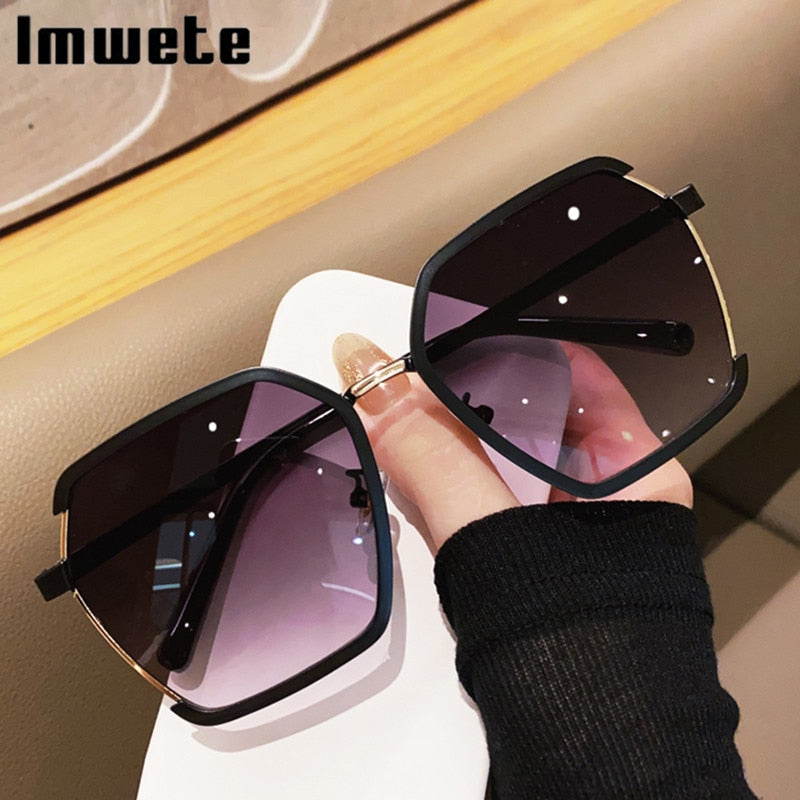 Korean Version Ins Polygonal Sunglasses Creative Two-Color Electroplating Irregular Glasses Anti-Ultraviolet Sunglasses