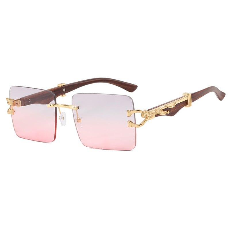 Wooden frameless square UV resistant high-end sunglasses, internet famous Instagram leopard slimming sunglasses