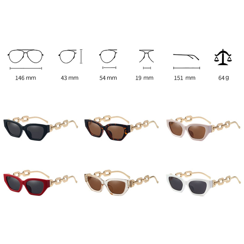 Vintage sunglasses women square fashion chain ladies sun glasses cat eye uv400 gold black female accessories