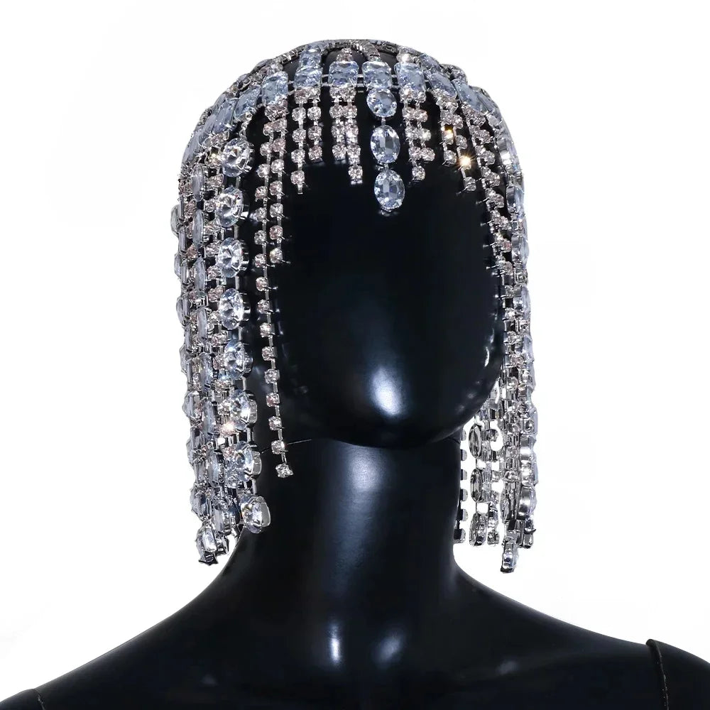 New Boho Long Tassel Hair Chain Rhinestone Head Chain Dance Headband Wedding Tiara Accessories Fringe Hat Headpiece Women