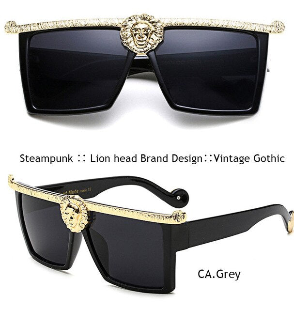 Steampunk Sunglasses Men Gold 3D Lion Head Brand Designer Oversized Glasses Women Hipster Gothic Couple outfit