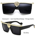 Steampunk Sunglasses Men Gold 3D Lion Head Brand Designer Oversized Glasses Women Hipster Gothic Couple outfit