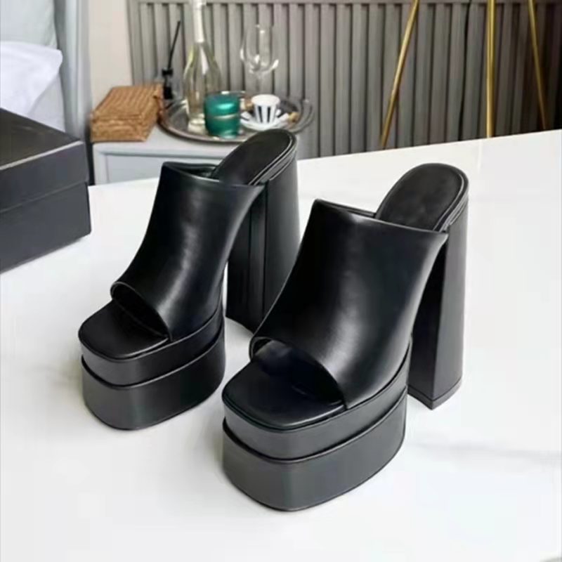 New High-Heeled Back Empty Square Head Large Size Fish Mouth Women's Shoes