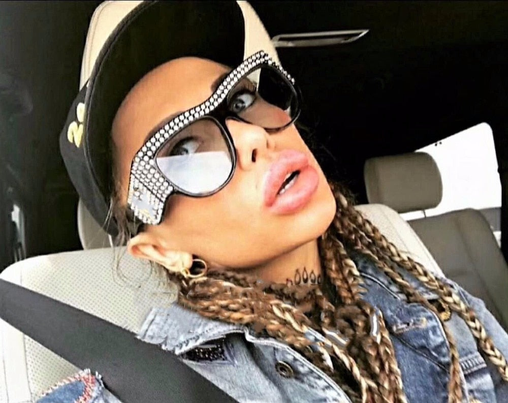 Luxury Square Sunglasses Women Oversized Rhinestone Frame Bling Diamond Glasses