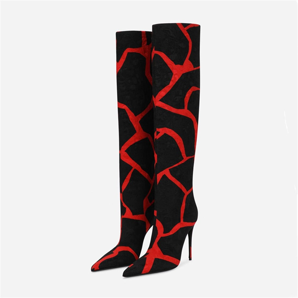 Classic Minimalist Style Design Knee Boots Pointed Toe Slip-on Stiletto Heel High Heels