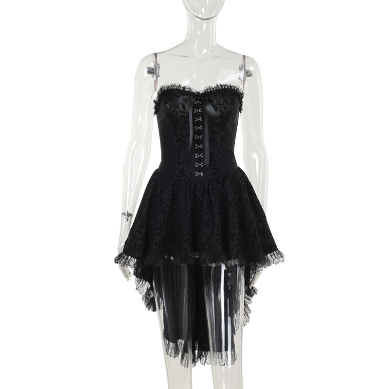 Butterfly Lace Corset Bodysuit Dress Dark Style  Train Mini Dress for Women