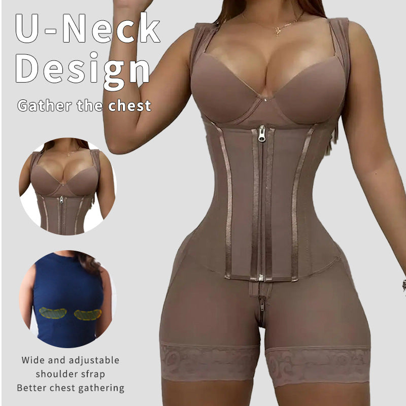 Women's Plus Size Waist-Cinching Double-Layer Bodyshaper with Hip Lift & Zipper