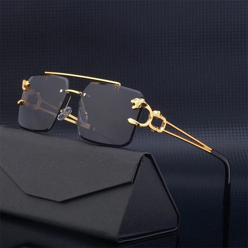 New Vintage Frameless Trimmed Metal Sunglasses for Men and Women Steampunk Personalized Gold Tiger Head Sunglasses