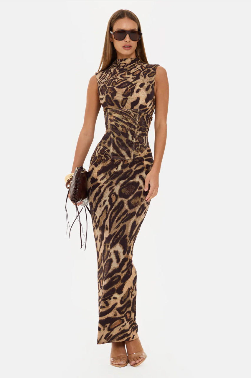 Cinched waist fitted corset-shaped drawstring dress set for women