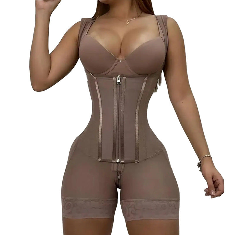Women's Plus Size Waist-Cinching Double-Layer Bodyshaper with Hip Lift & Zipper