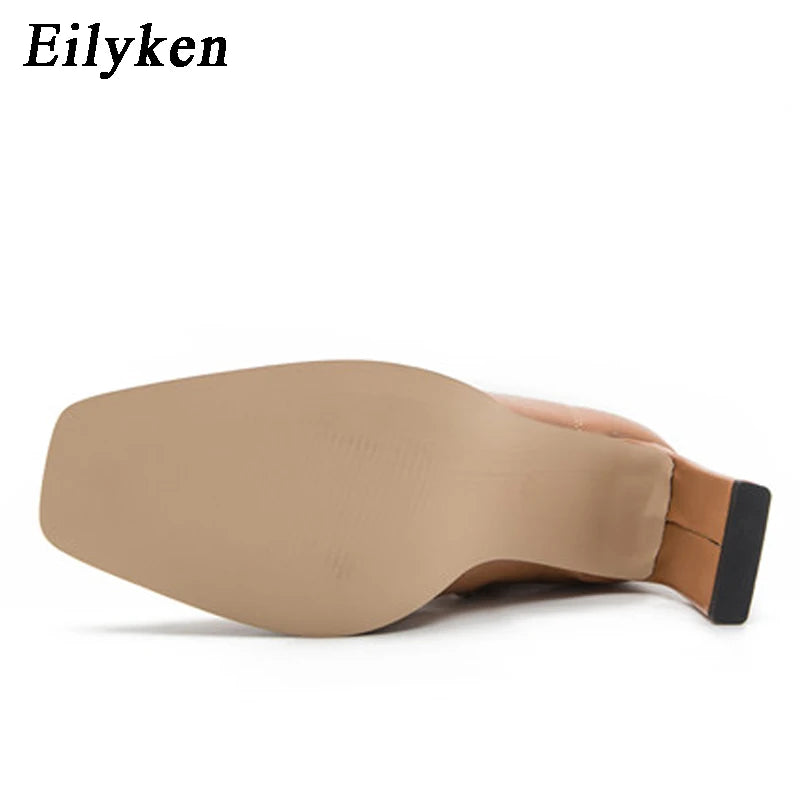 New Style Square Head Punk Women Ankle Boots Fashion Cross Strap Winter Autumn Zipper High Heels Shoes