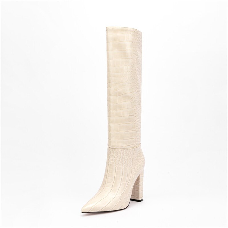 Luxury Pointed Toe Knee High Boots Women's Heels