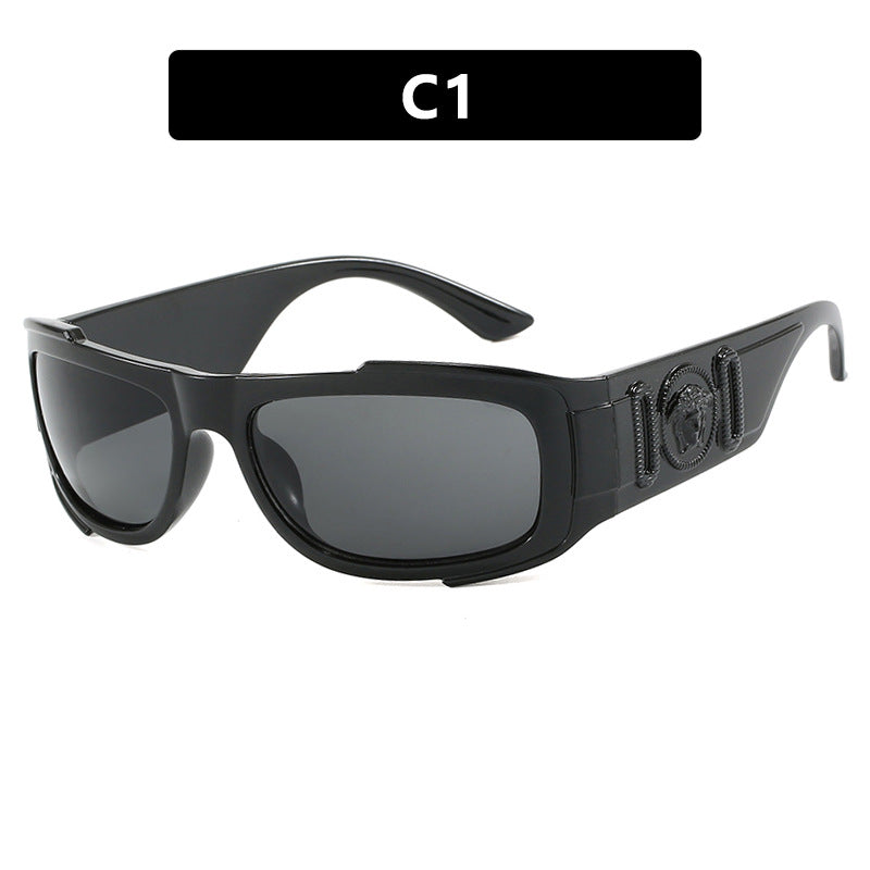 Small frame sunglasses Y2K lion head sports hip-hop European and American cycling sunglasses ins concave shaped outdoor sunglasses