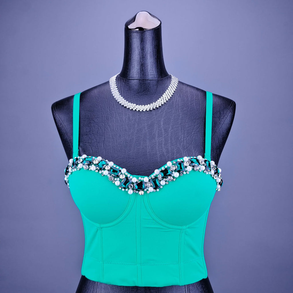 French fishbone corset with diamond and pearl decorations, tight corset vest for women