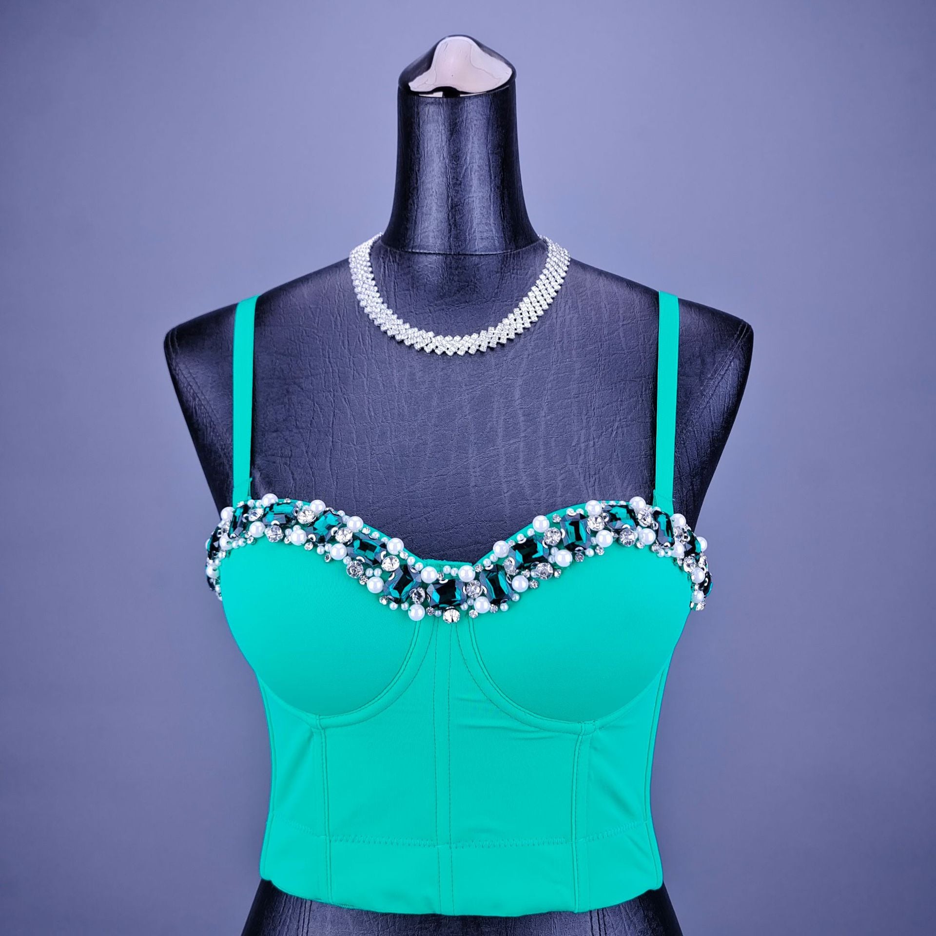 French fishbone corset with diamond and pearl decorations, tight corset vest for women