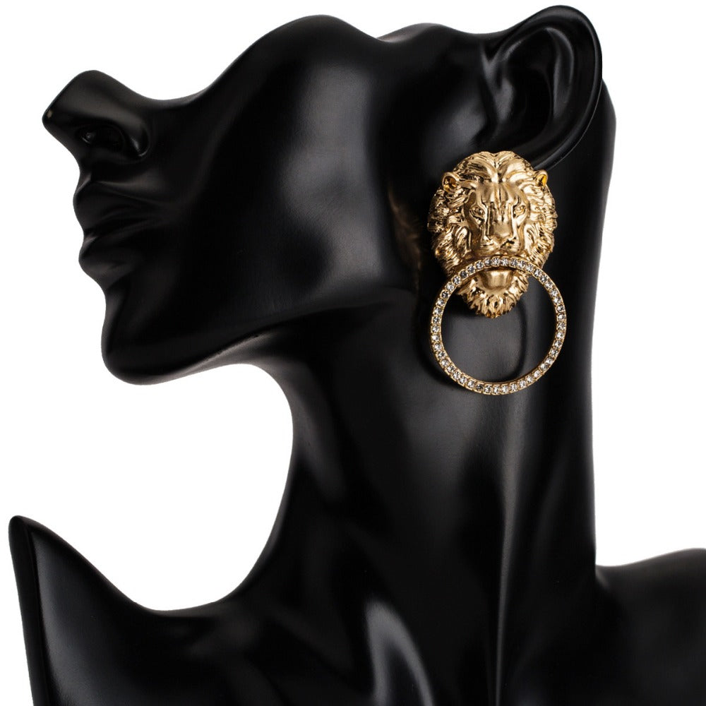 Lion Head Statement Drop Earrings