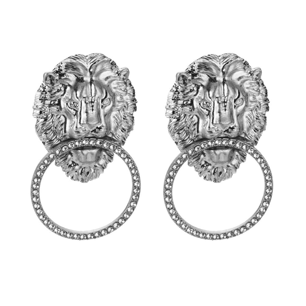 Lion Head Statement Drop Earrings