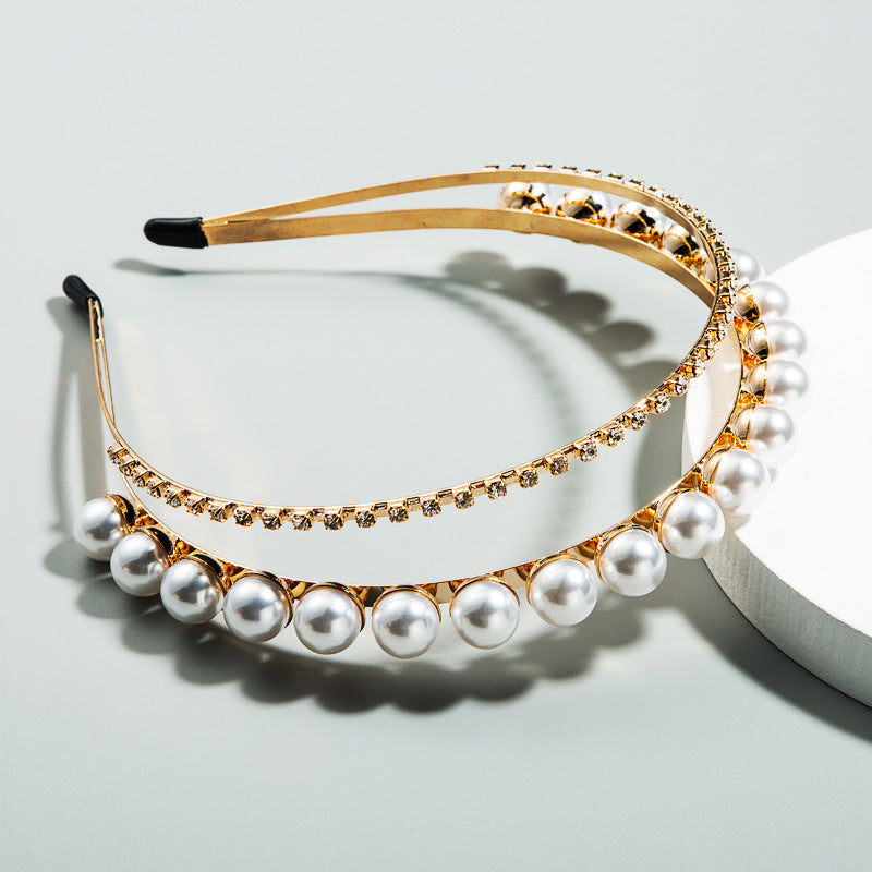 Hair Hoop Fairy Lady High Quality Simple Pearl Head Hoop Fashion Color Rhinestone Double Layer Headdress