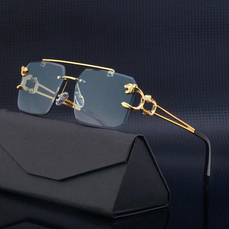 New Vintage Frameless Trimmed Metal Sunglasses for Men and Women Steampunk Personalized Gold Tiger Head Sunglasses