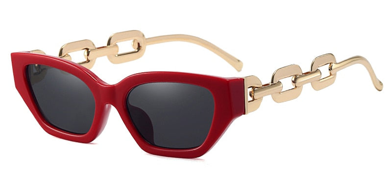 Vintage sunglasses women square fashion chain ladies sun glasses cat eye uv400 gold black female accessories