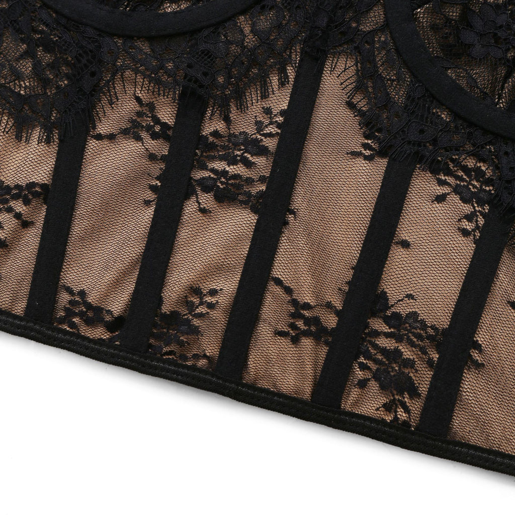 Sexy Lace Chinese Cheongsam Style Halter Button Fitted Corset Backless Hollow Out Crop Top