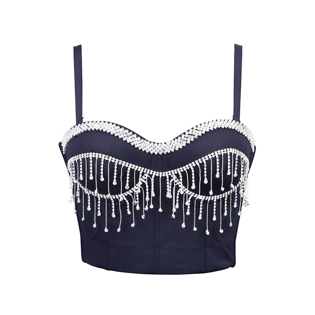 Sexy Spaghetti Strap Corset with Rhinestones and Tassels
