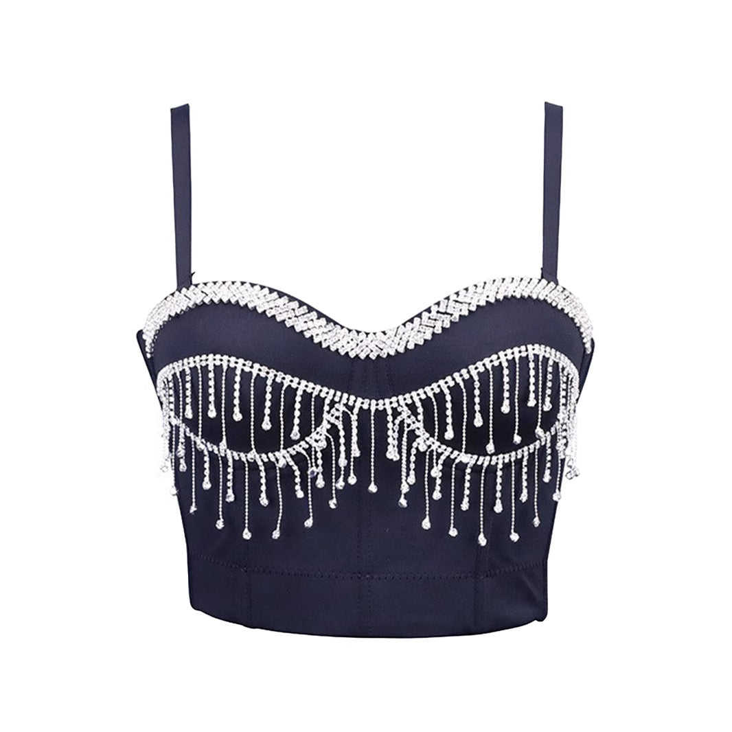 Sexy Spaghetti Strap Corset with Rhinestones and Tassels