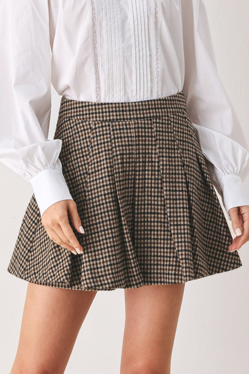 Flying Tomato | Brown Houndstooth Pleated Skort-0