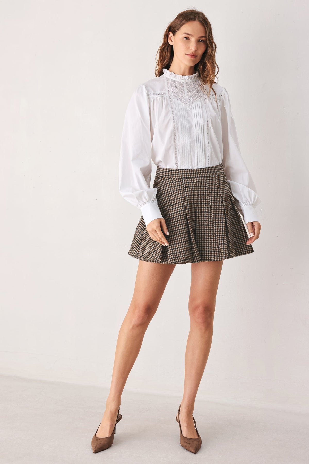 Flying Tomato | Brown Houndstooth Pleated Skort-2