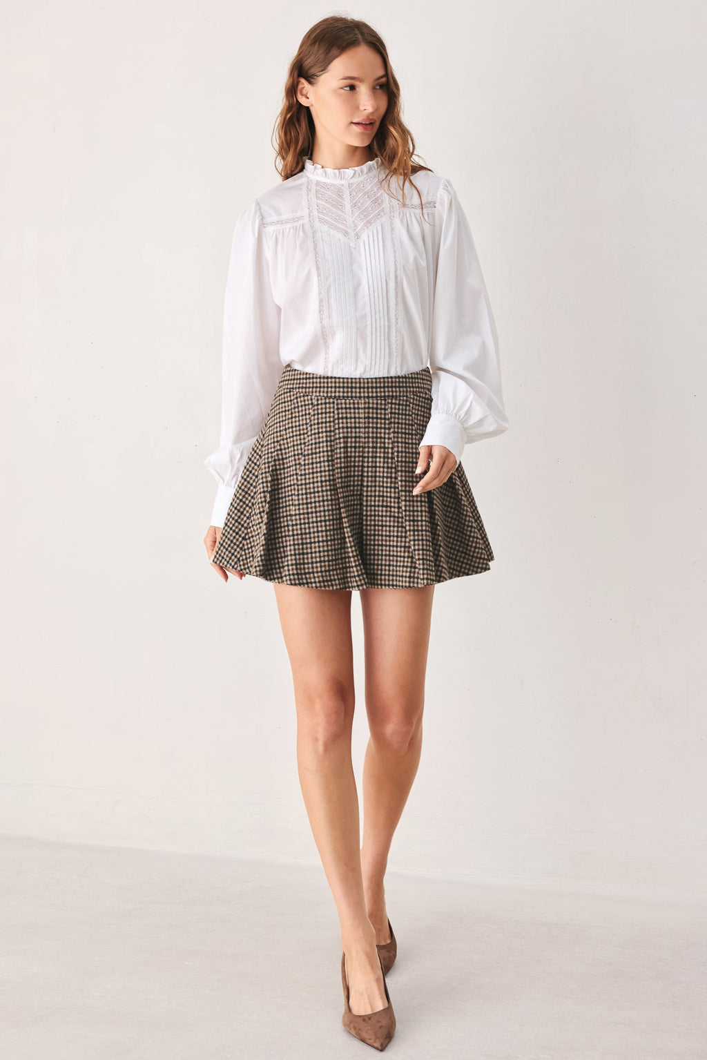 Flying Tomato | Brown Houndstooth Pleated Skort-4
