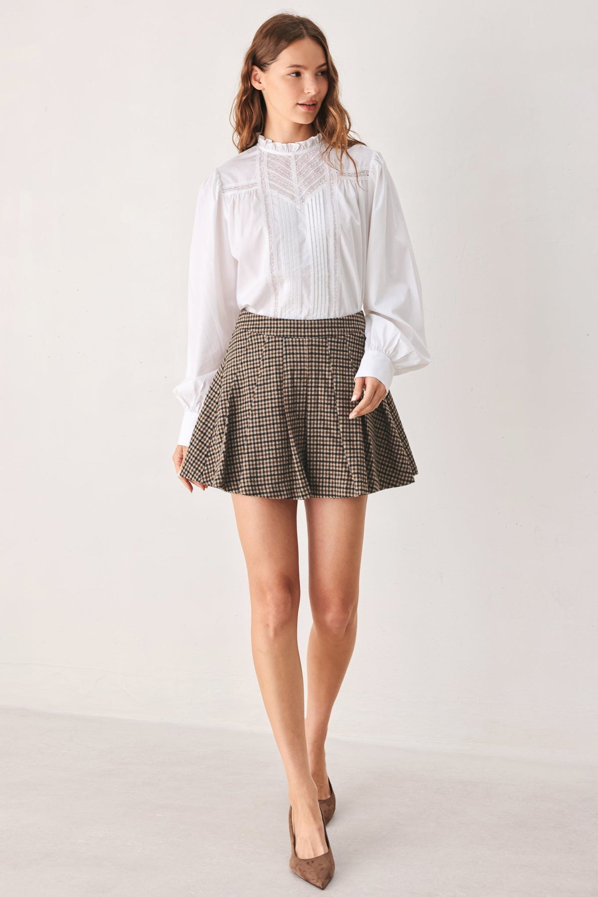 Flying Tomato | Brown Houndstooth Pleated Skort-4