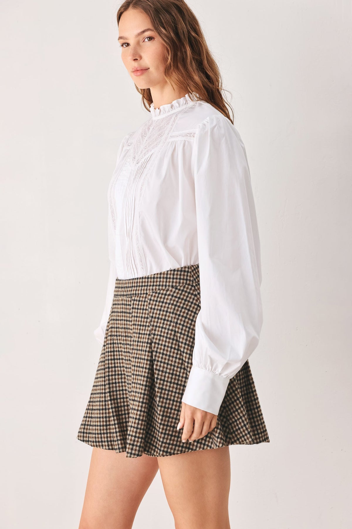 Flying Tomato | Brown Houndstooth Pleated Skort-3