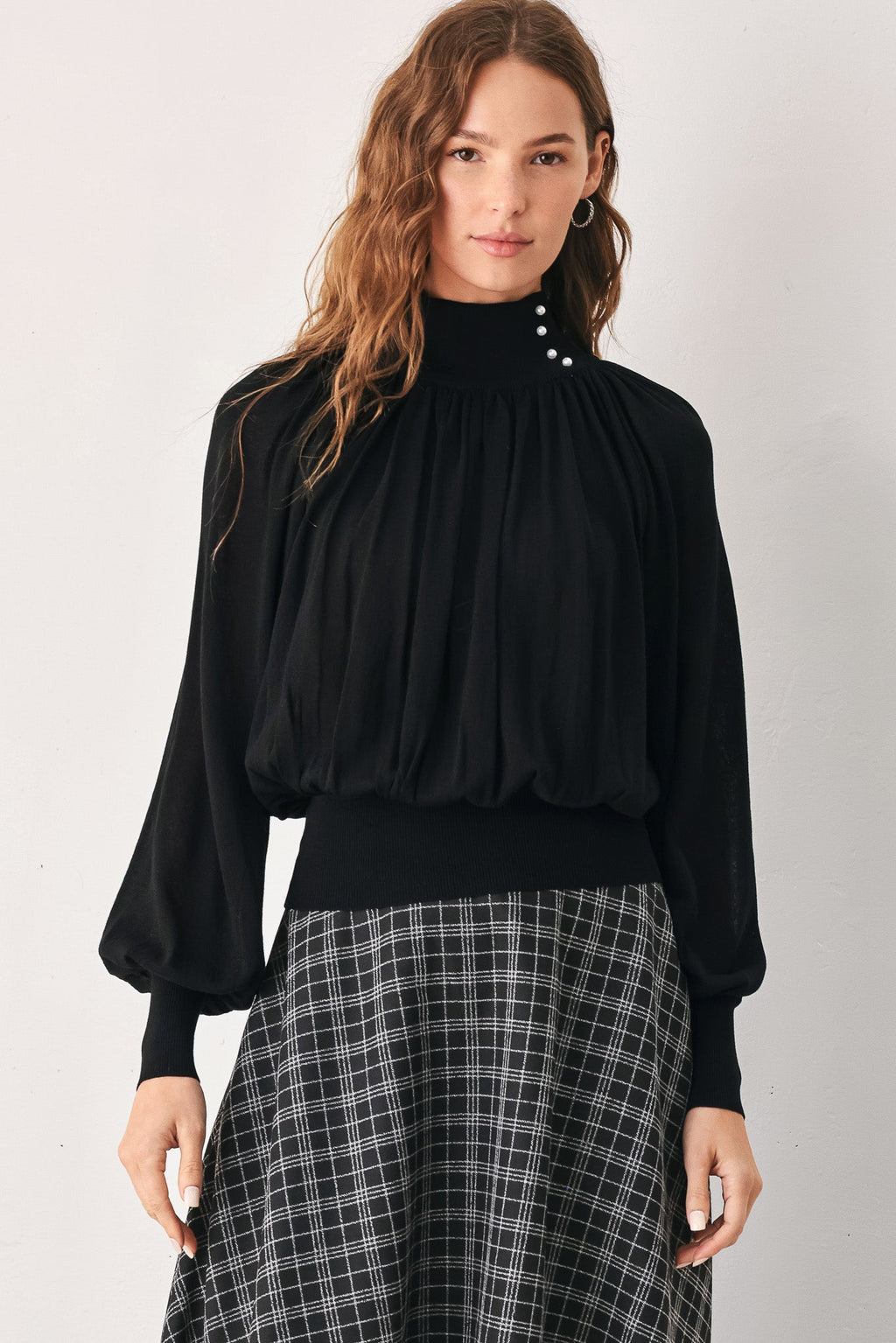 Flying Tomato Pearl-Button Draped Sweater-2