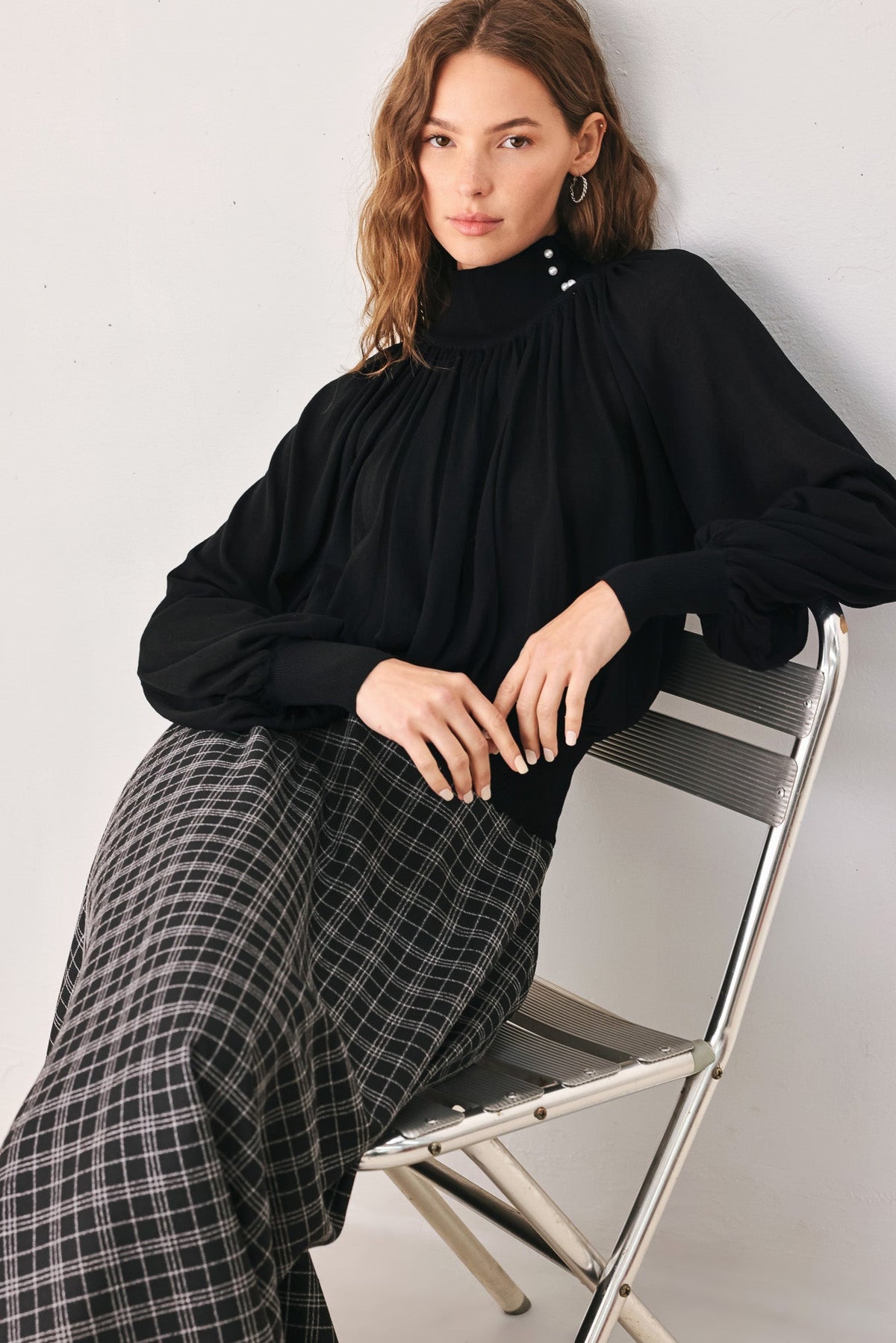 Flying Tomato Pearl-Button Draped Sweater-1
