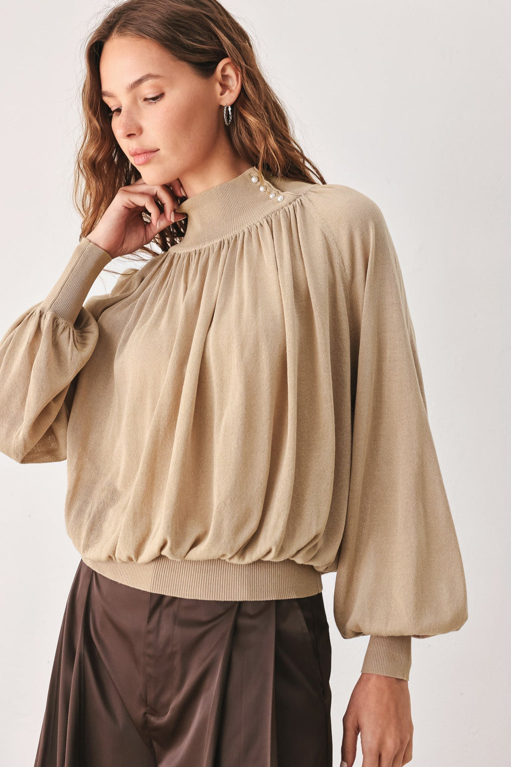 Flying Tomato Pearl-Button Draped Sweater-0