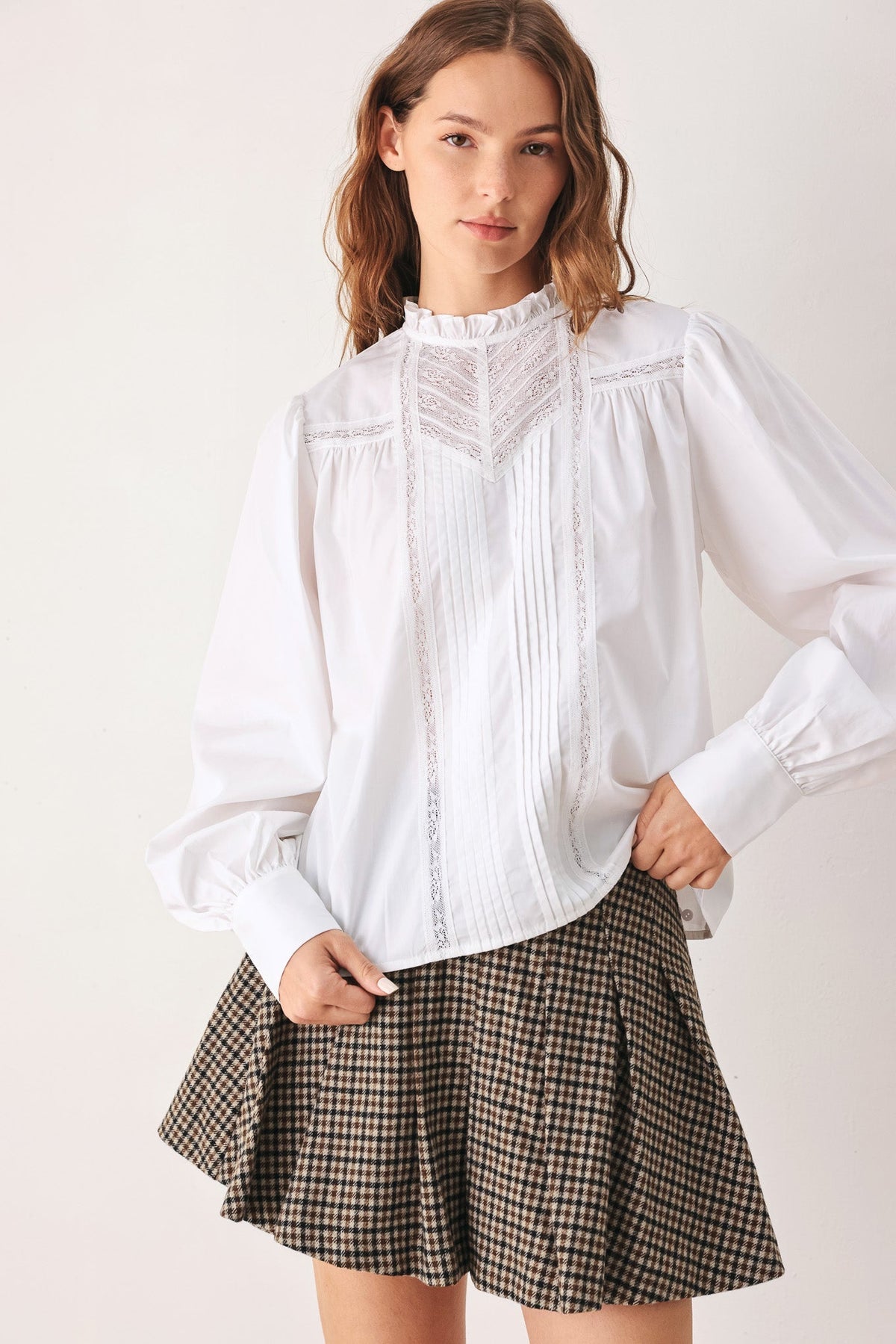 Flying Tomato Porcelain Lace Pintuck Blouse-2