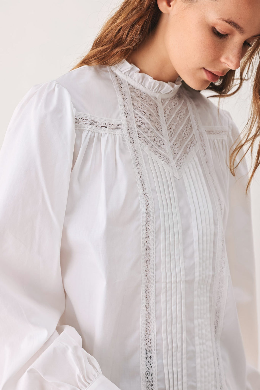 Flying Tomato Porcelain Lace Pintuck Blouse-1
