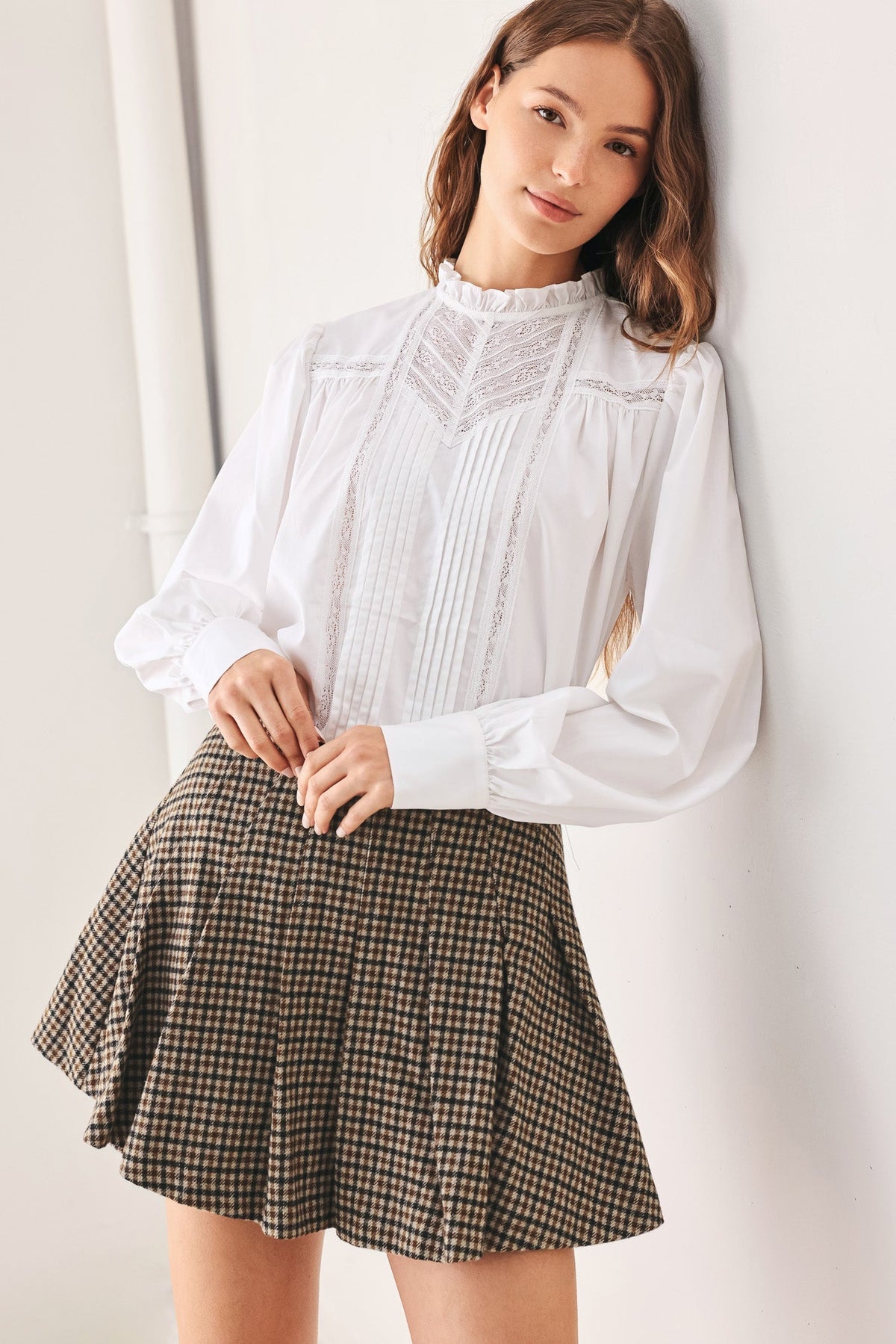 Flying Tomato Porcelain Lace Pintuck Blouse-0
